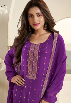 Woven Muslin Silk Pakistani Suit in Purple
