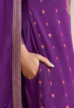 Woven Muslin Silk Pakistani Suit in Purple
