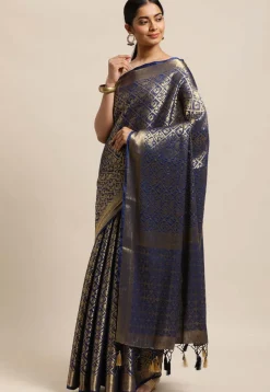 Woven Mysore Crepe Silk Saree in Navy Blue