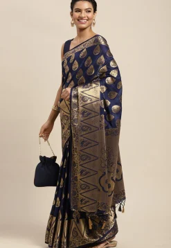 Woven Mysore Silk Saree in Navy Blue