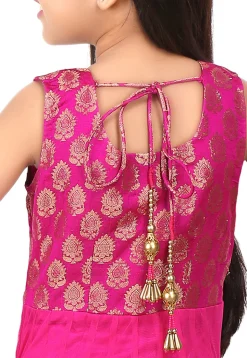 Woven Net Abaya Style Suit in Fuchsia