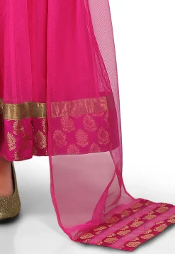 Woven Net Abaya Style Suit in Fuchsia