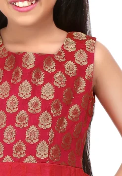 Woven Net Anarkali Suit in Red