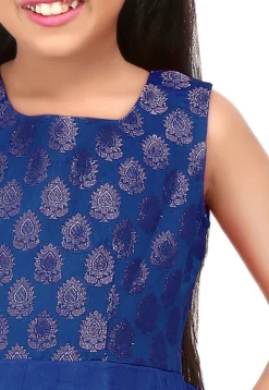 Woven Net Anarkali Suit in Royal Blue
