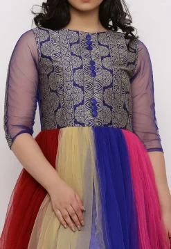 Woven Net Gown in Multicolor and Blue