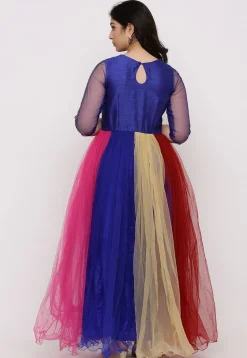 Woven Net Gown in Multicolor and Blue