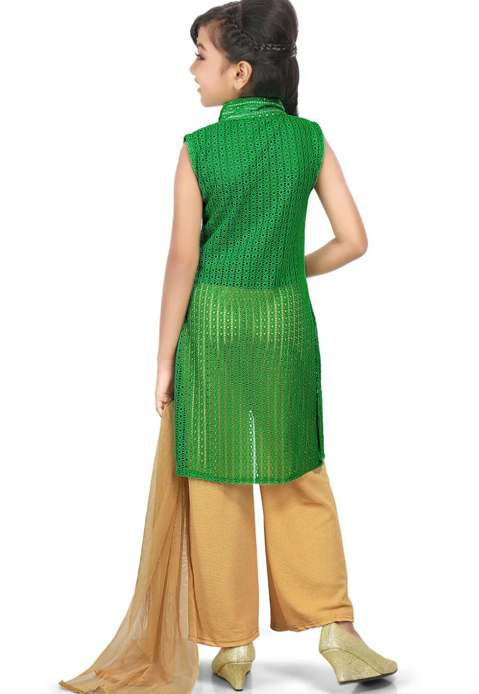 Woven Net Jacquard Pakistani Suit in Green