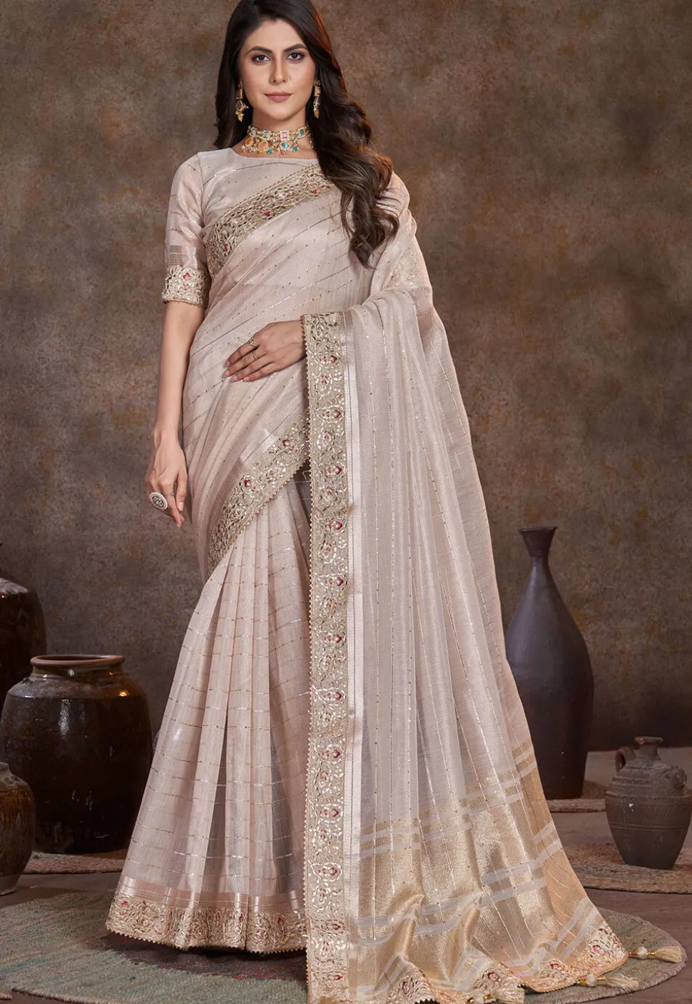 Woven Organza Saree in Grey