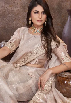 Woven Organza Saree in Grey
