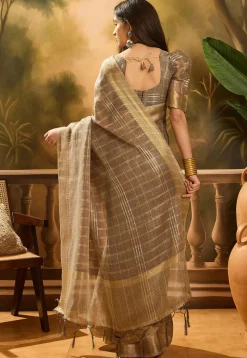 Woven Organza Saree in Grey
