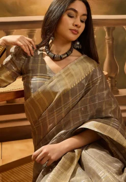 Woven Organza Saree in Grey