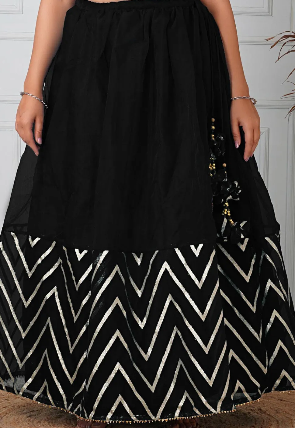 Woven Organza Skirt in Black