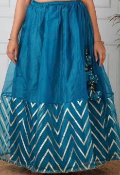 Woven Organza Skirt in Teal Blue