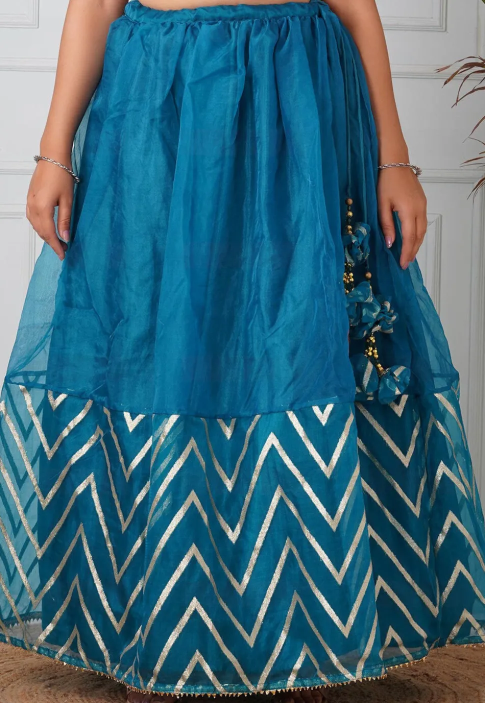 Woven Organza Skirt in Teal Blue