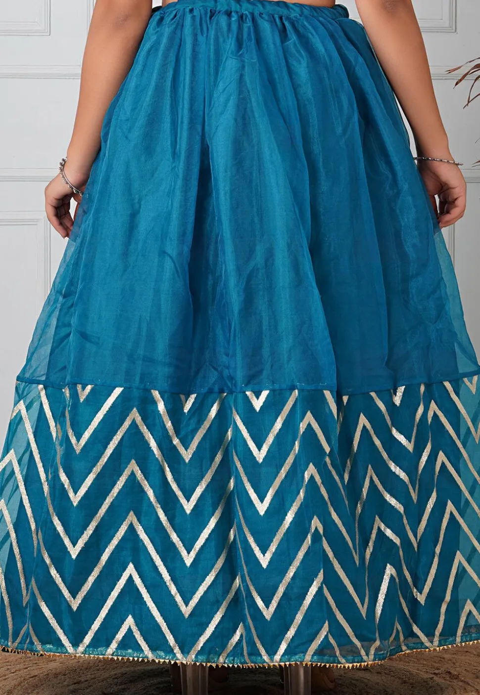 Woven Organza Skirt in Teal Blue