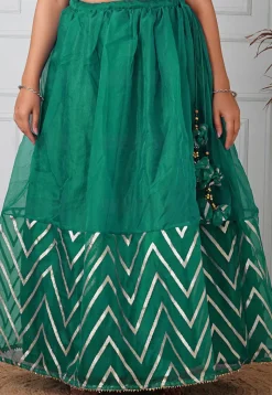 Woven Organza Skirt in Teal Green