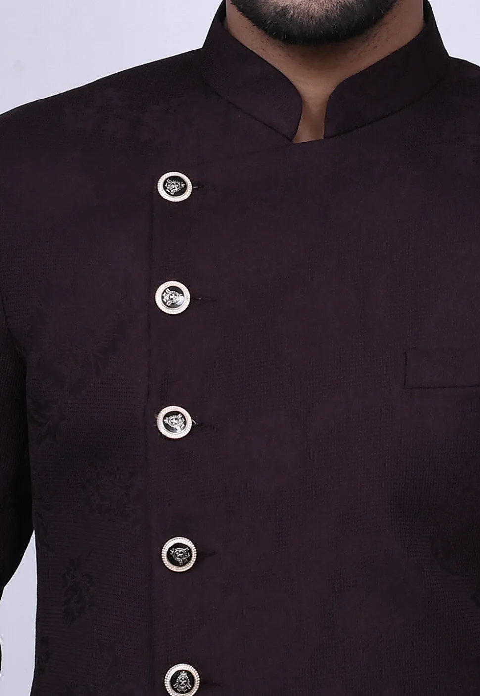 Woven Polyester Jacquard Jodhpuri Suit in Wine