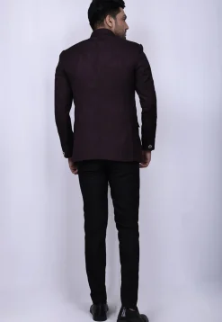 Woven Polyester Jacquard Jodhpuri Suit in Wine