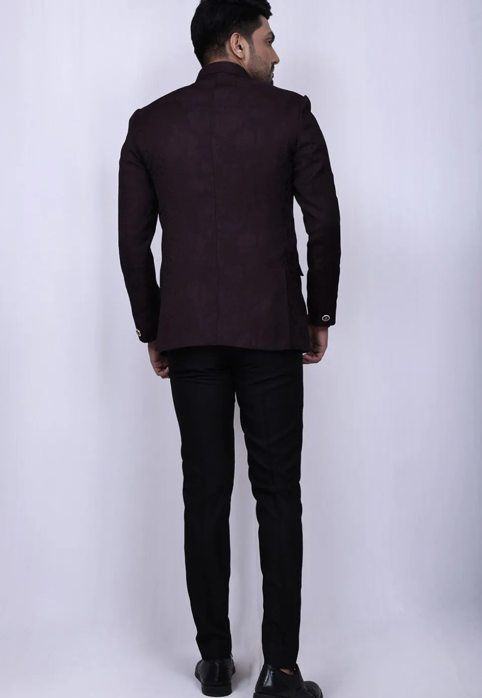 Woven Polyester Jacquard Jodhpuri Suit in Wine