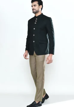 Woven Polyester Jacquard  Jodhpuri Suit in Black