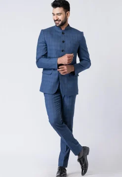 Woven Polyester Jodhpuri Suit in Light Blue
