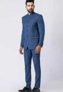 Woven Polyester Jodhpuri Suit in Light Blue