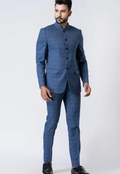 Woven Polyester Jodhpuri Suit in Light Blue