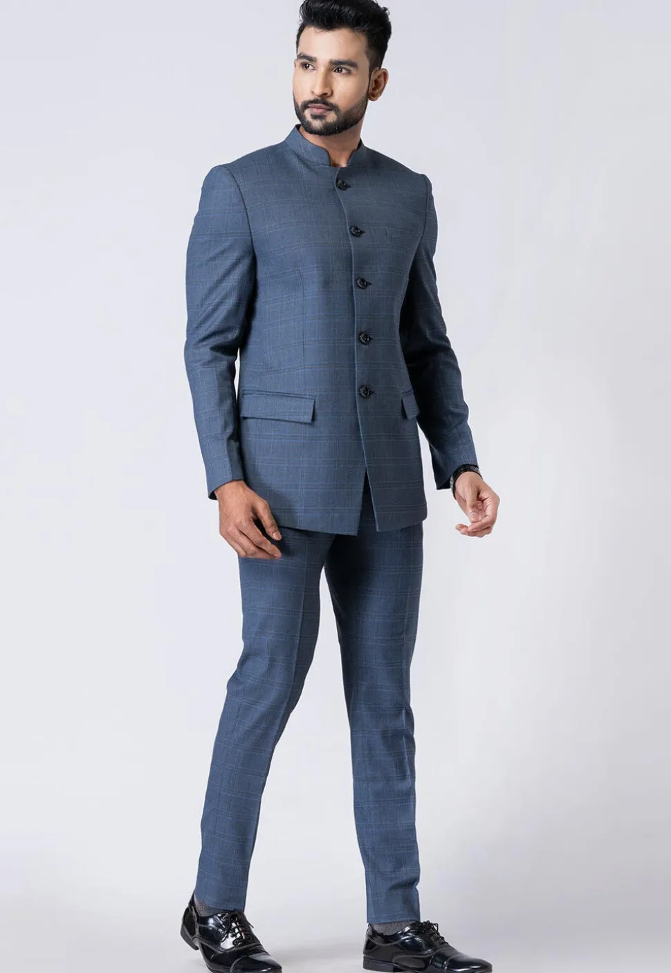 Woven Polyester Jodhpuri Suit in Dusty Blue