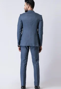 Woven Polyester Jodhpuri Suit in Dusty Blue