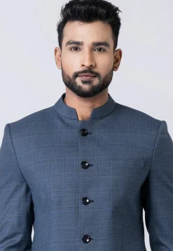 Woven Polyester Jodhpuri Suit in Dusty Blue