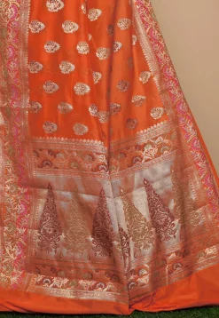 Woven Pure Banarasi Silk Saree in Orange