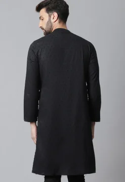 Woven Pure Cotton Dobby Kurta in Black