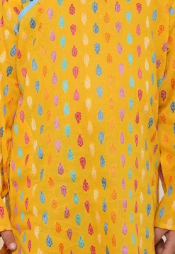 Woven Pure Cotton Jacquard Kurta Set in Yellow