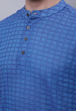 Woven Pure Cotton Jacquard Short Kurta in Blue
