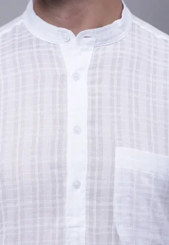 Woven Pure Cotton Jacquard Kurta in White