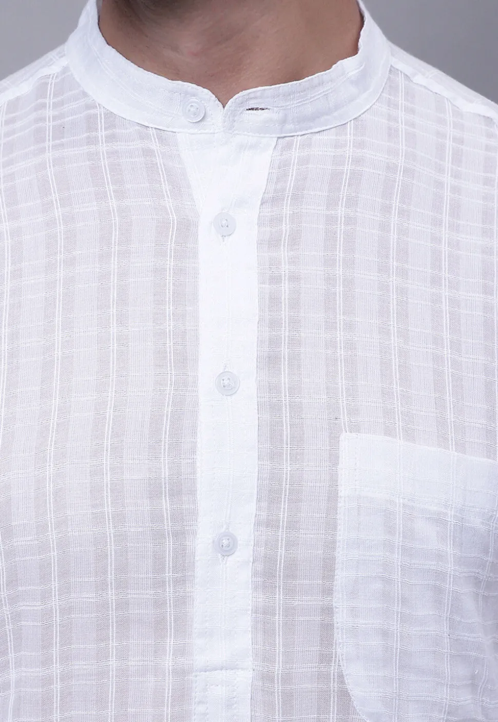 Woven Pure Cotton Jacquard Kurta in White