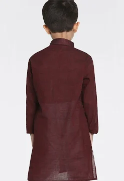 Woven Pure Cotton Kurta in Maroon