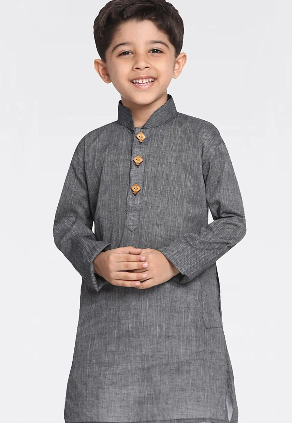 Woven Pure Cotton Kurta in Dark Grey