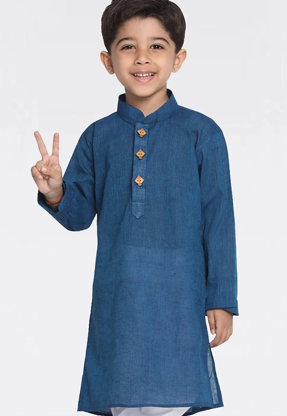 Woven Pure Cotton Kurta in Dark Teal Blue