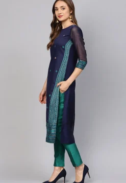 Woven Pure Cotton Pakistani Suit in Navy Blue