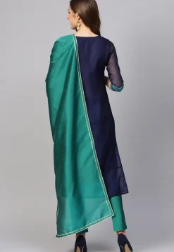 Woven Pure Cotton Pakistani Suit in Navy Blue
