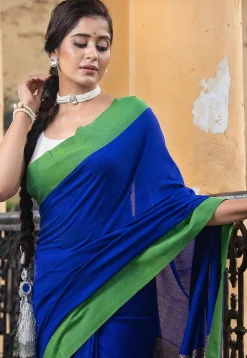 Woven Pure Cotton Saree in Royal Blue