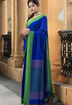 Woven Pure Cotton Saree in Royal Blue