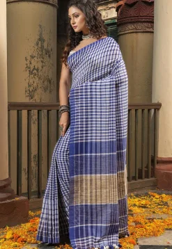 Woven Pure Cotton Saree in Navy Blue
