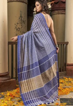 Woven Pure Cotton Saree in Navy Blue