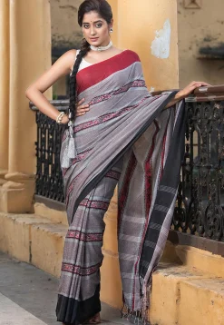 Woven Pure Cotton Saree in Grey