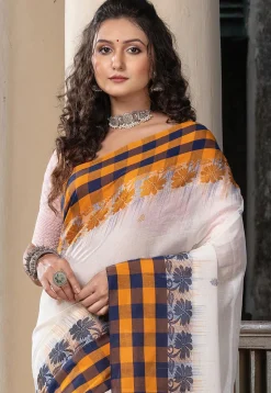 Woven Pure Cotton Saree in Off White