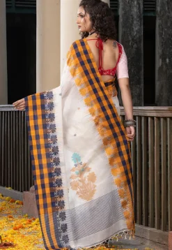 Woven Pure Cotton Saree in Off White