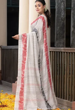 Woven Pure Cotton Saree in Off White