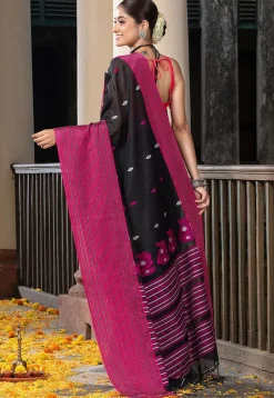 Woven Pure Cotton Saree in Black